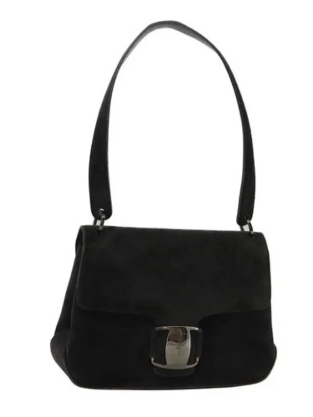 Salvatore Ferragamo Shoulder Bag Suede Black Auth hk1963